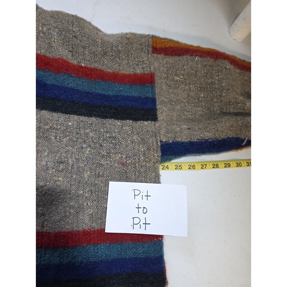 Vintage Wool-Feel Cardigan XL Tan Rainbow Stripe Wood Buttons Grandpa READ - Picture 4 of 13